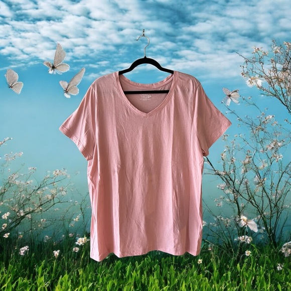 Time and Tru Light Pink V-Neck T-Shirt - Picture 5 of 7